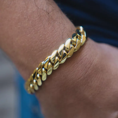 Gold Plated 12mm Cuban Link Chain Bracelet