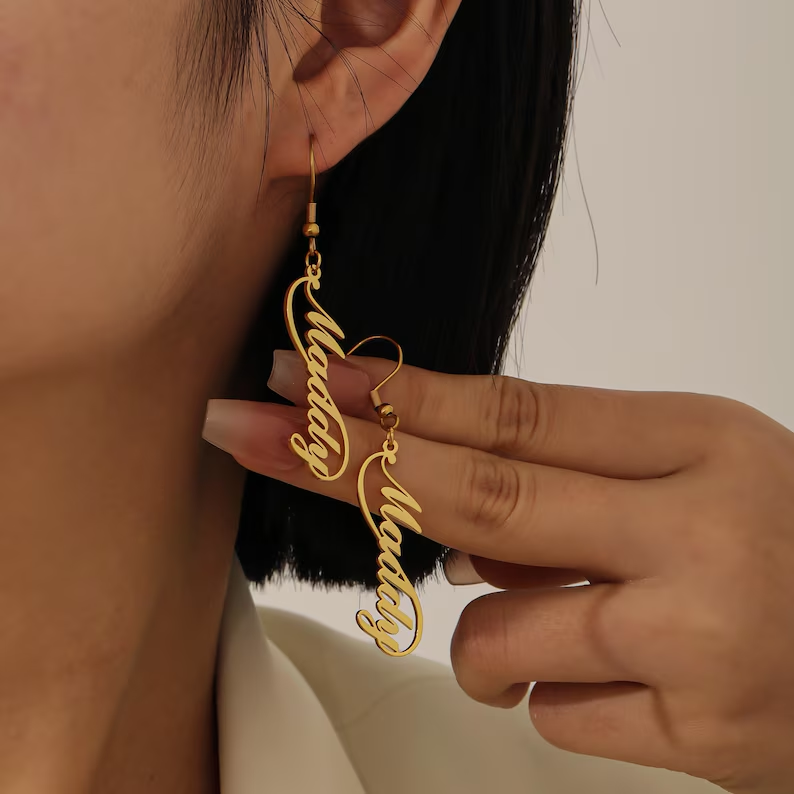 Personalized Gold Plated Drop Earrings Name Earrings