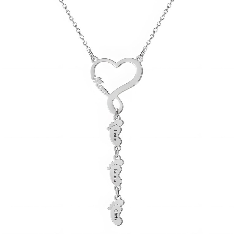 1-5 Baby Footprint Nameplate Custom Heart Mom Necklace