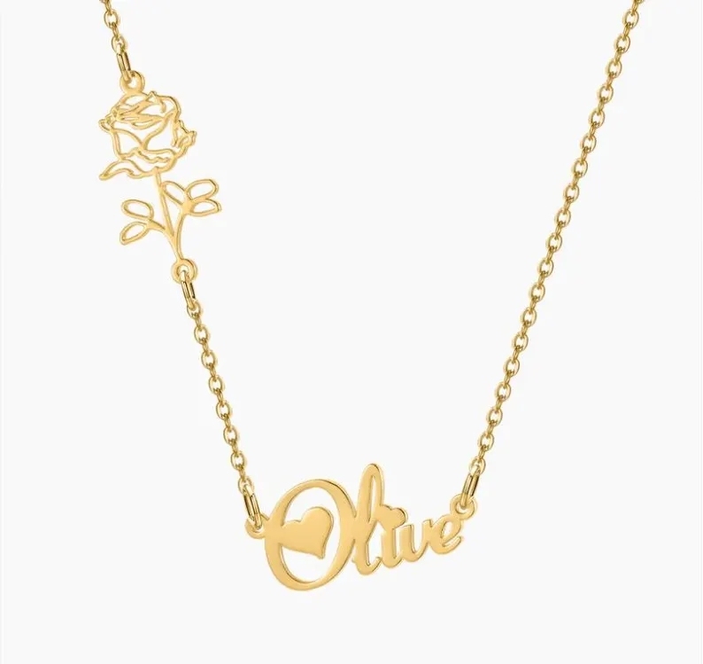 Gold Plated Custom Flower Name Necklace