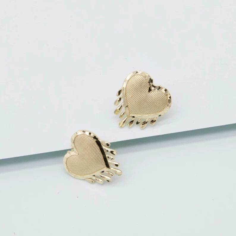 Dripping Diamond Cut Vintage Stud Earrings Personalized Heart Love Initial Earrings