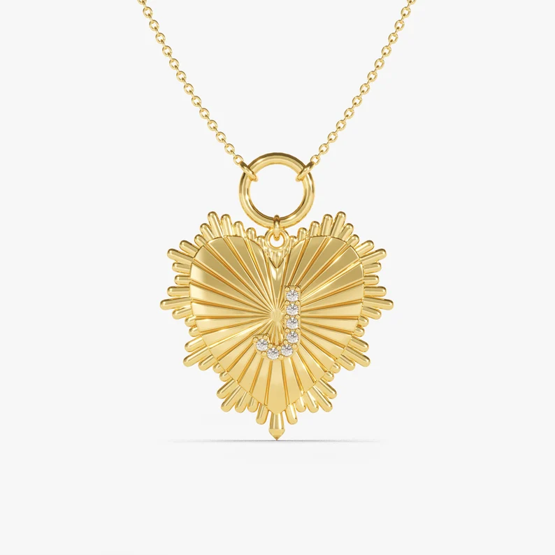Personalized Initial Necklace Gold Plated Heart Initial Diamond Necklace 