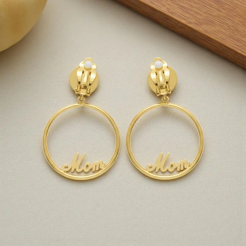 Gold Plated Clip On Name Hoop Earrings