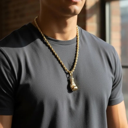 Gold Plated Boxing Glove Pendant Necklace with Rope Chain Sports Jewelry