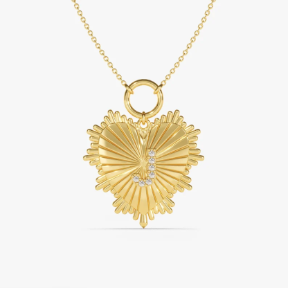 Personalized Initial Necklace Gold Plated Heart Initial Diamond Necklace 