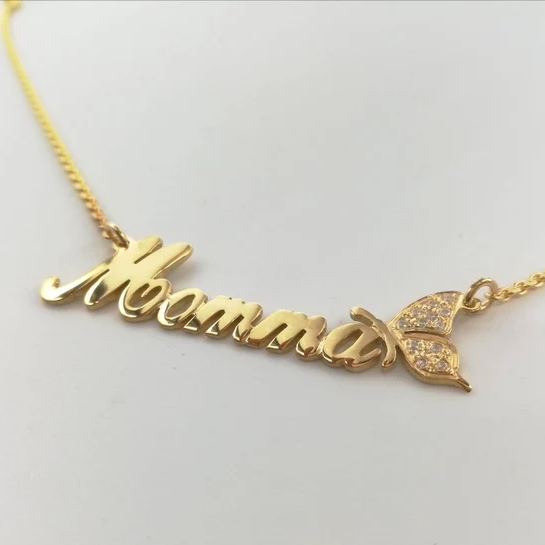 Butterfly Nameplate Custom Gold Plated Name Necklace