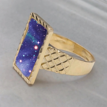 Rectangle Personalized Photo Ring Gold Plated Diamond Cut Ring