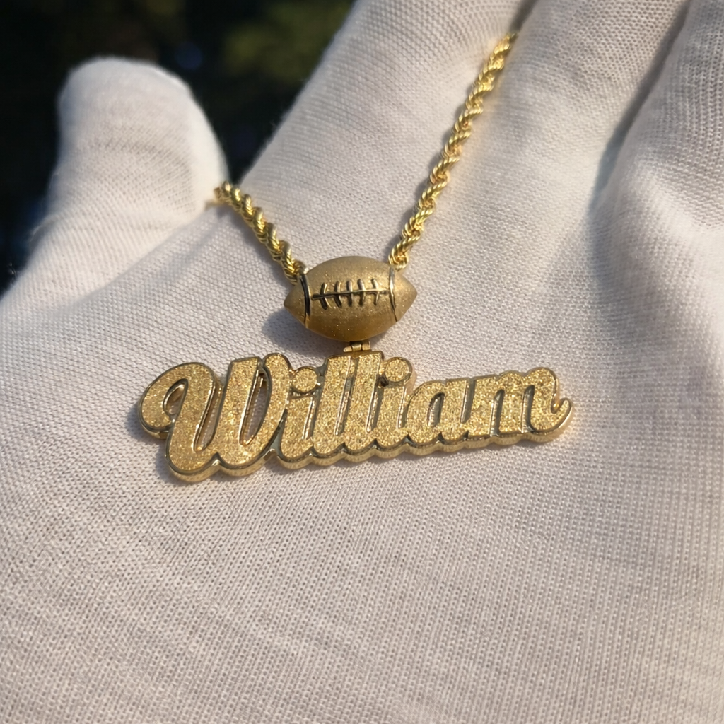Sport Football Nameplate Gold Plated Personalized Custom Name Necklace