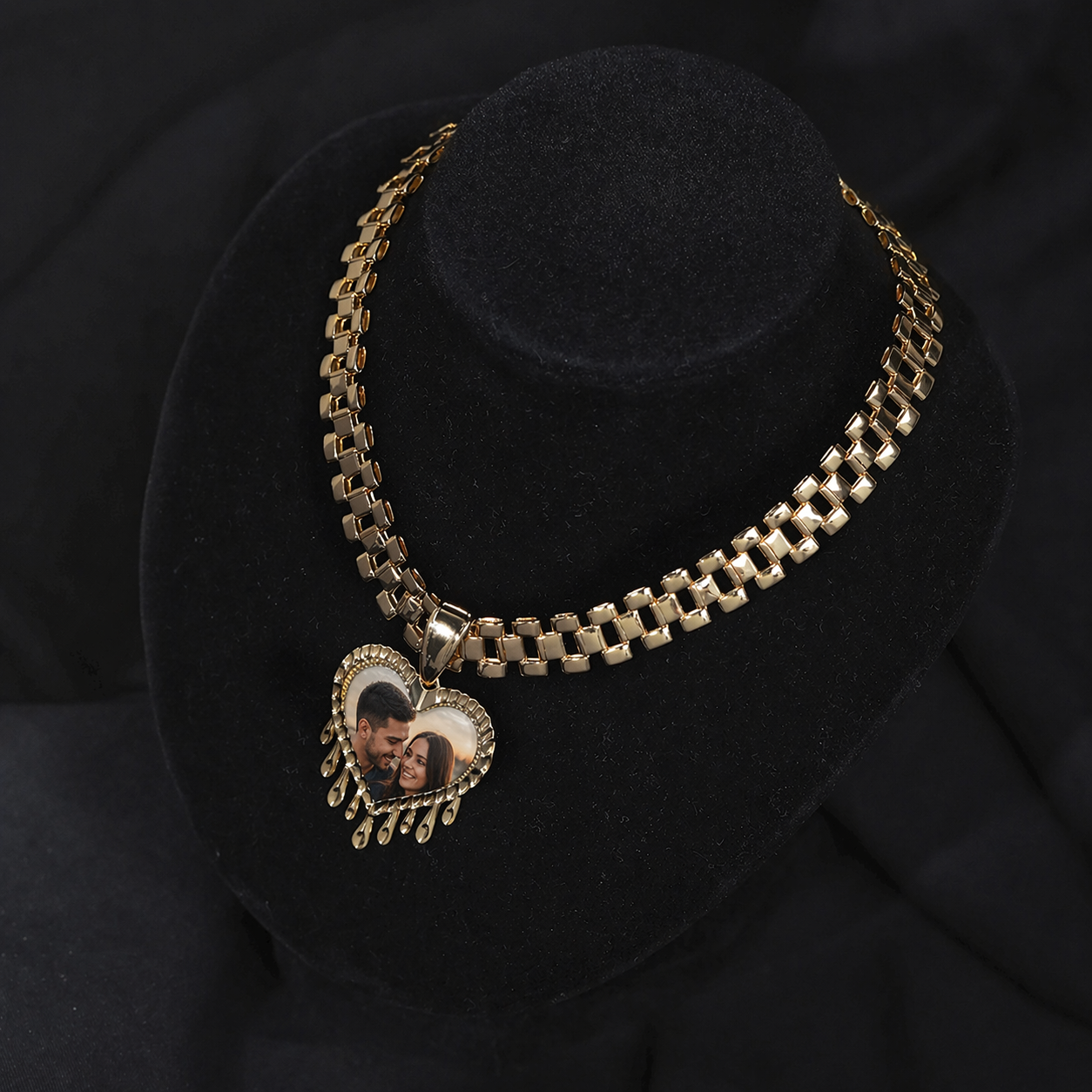 RX Style Chain Drip Heart Photo Pendant Personalized Custom Photo Necklace