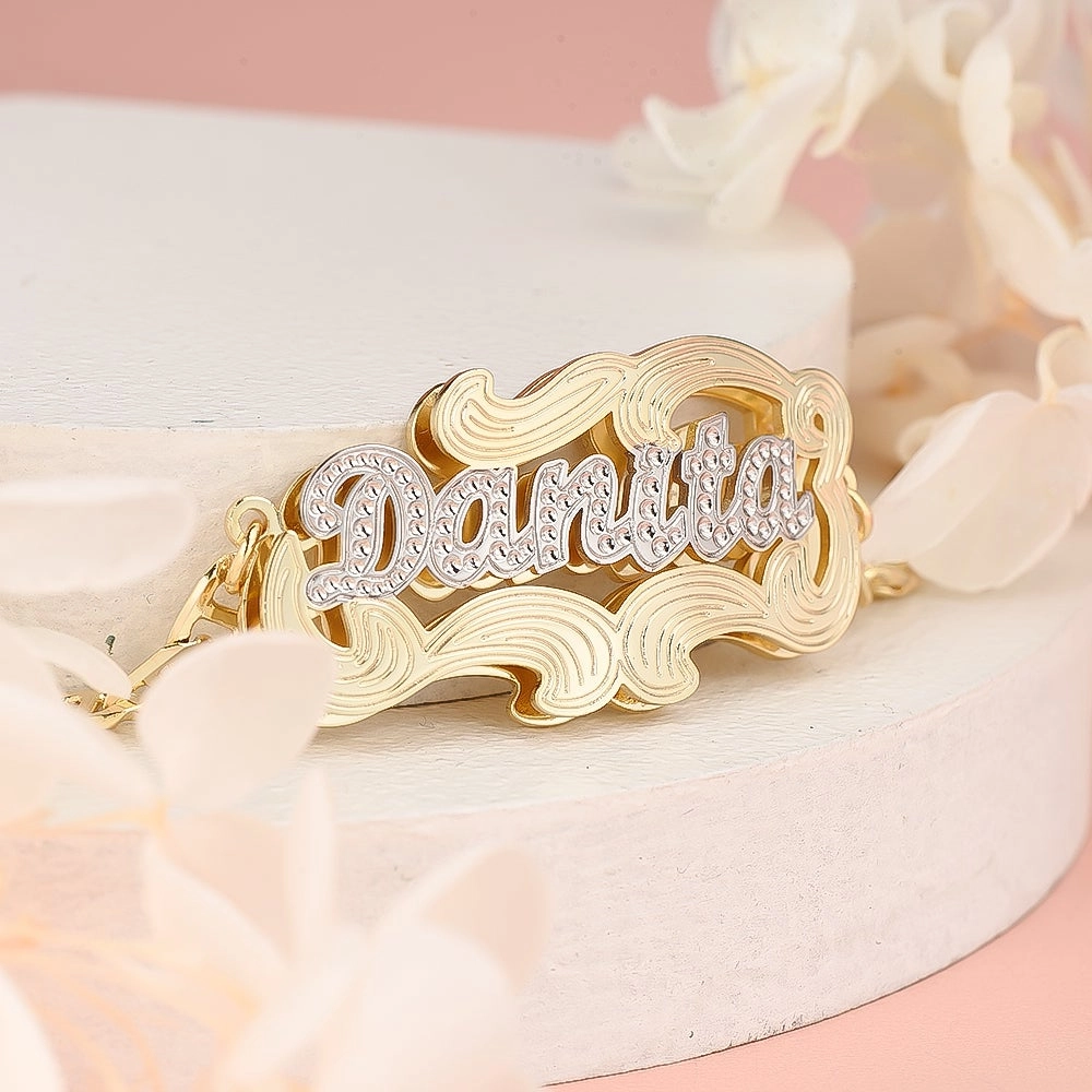 Double Layer Two Tone Gold Plated XOXO Chain Personalized Custom Name Bracelet