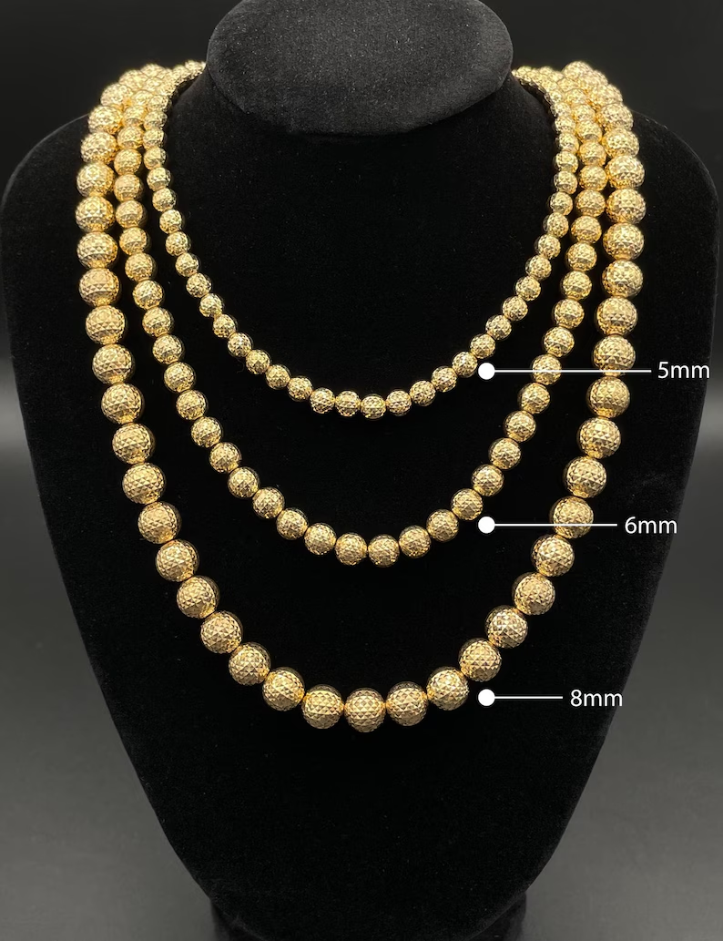 Gold Plated Diamond Cut Beaded Chain Necklace Ball Chain