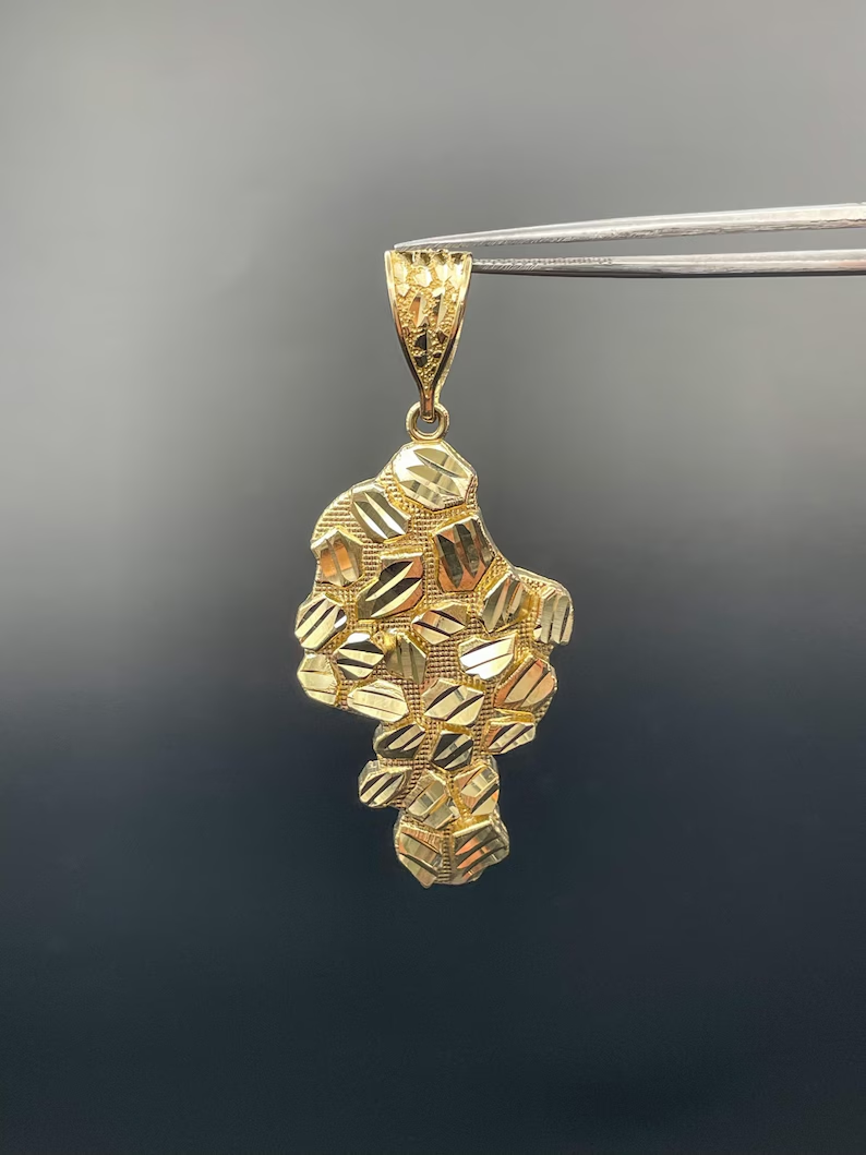 Gold Plated Nugget Pendant Necklace Cuban Chain