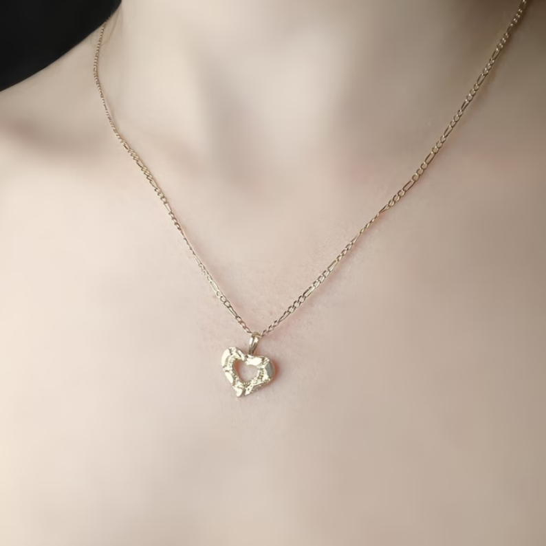 Gold Plated Diamond Cut Nugget Heart Pendant Necklace