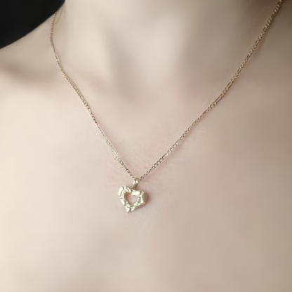 Gold Plated Diamond Cut Nugget Heart Pendant Necklace