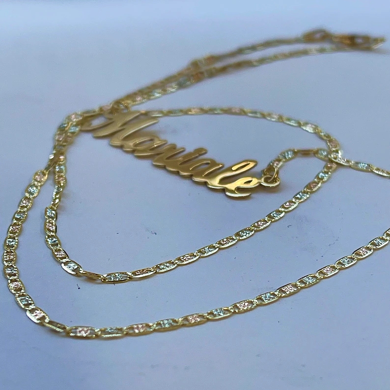 Gold Plated Personalized Custom Necklace With Tri-color Chain
