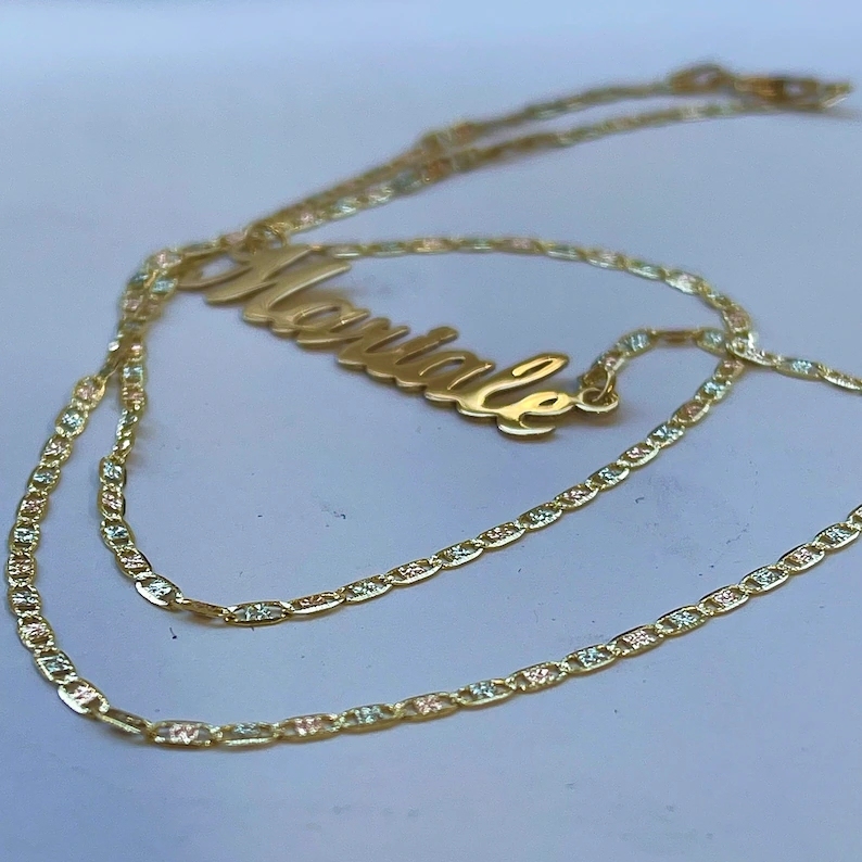 Gold Plated Personalized Custom Necklace With Tri-color Chain