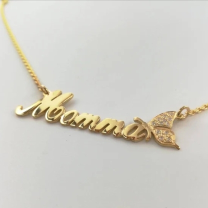 Butterfly Nameplate Custom Gold Plated Name Necklace
