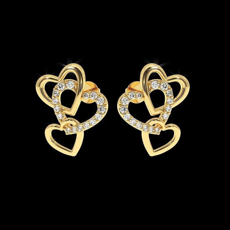 Shiny Diamonds Gold Plated Hearts Stud Earring