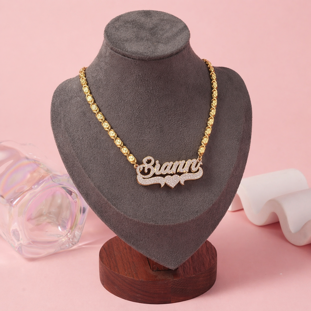 Shiny Bling Double Plated Name Necklace Personalized Custom Name Necklace With XOXO Chain