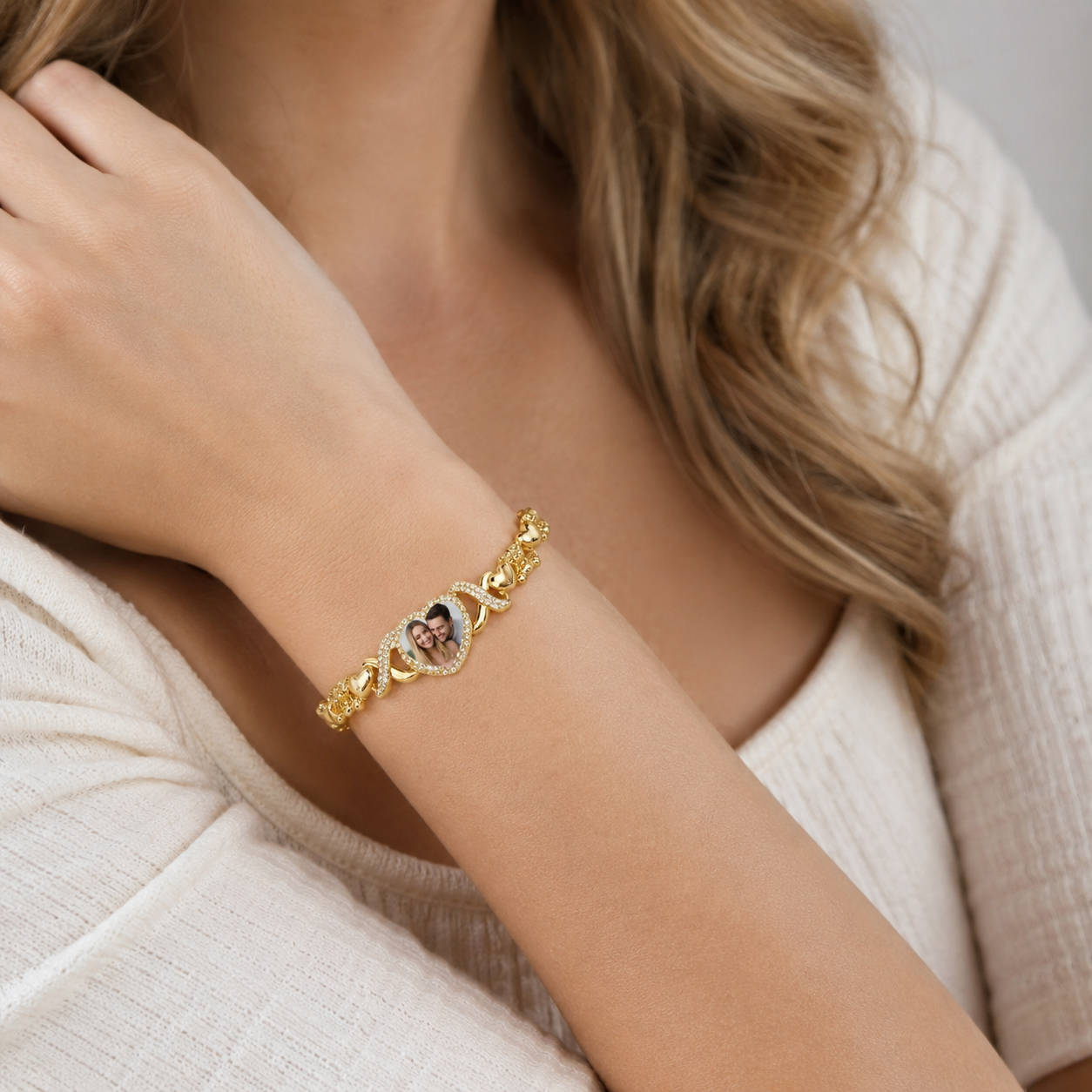 XOXO Chain Photo Bracelet Gold Plated Custom Memorial Photo Bracelet