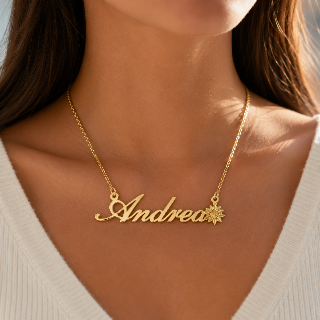 Sunflower Gold Plated Custom Name Necklace