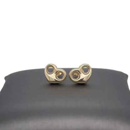 Gold Plated Puffed Heart Mariner Link Stud Earrings