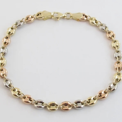 Tri-Color Gold Plated Puffed Mariner Link Bracelet