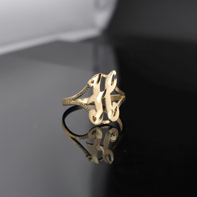 Nugget Ring Gold Plated Initial Ring Personalized Letter Ring
