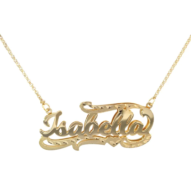 Gold Plated Custom Name Necklace Diamond Cut Doube Plated Name Necklace