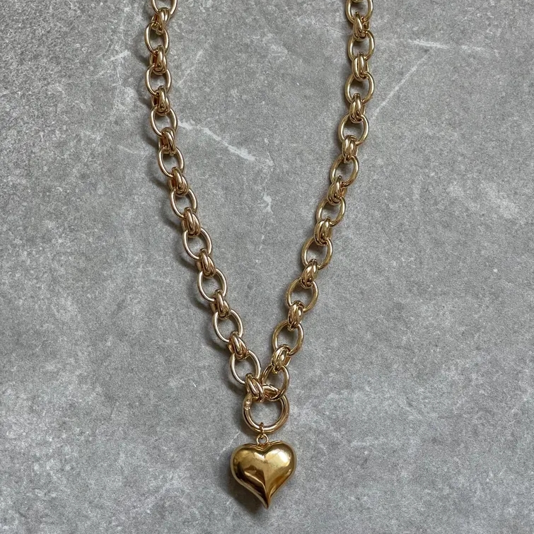 Chunky Gold Plated Heart Pendant Necklace