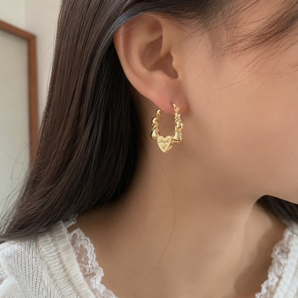 Personalized Love Hearts Engraved Name Earrings Custom Hoop Earrings XO