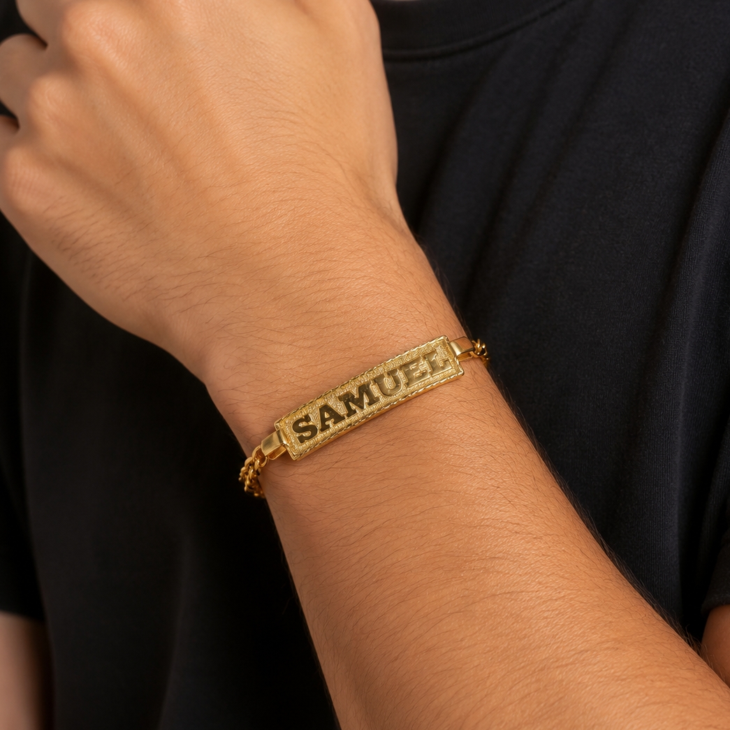 Gold Plated Bar Name Bracelet Personalized Custom Engraved Bracelet