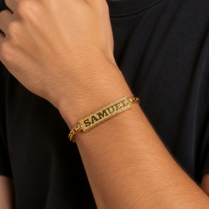 Gold Plated Bar Name Bracelet Personalized Custom Engraved Bracelet
