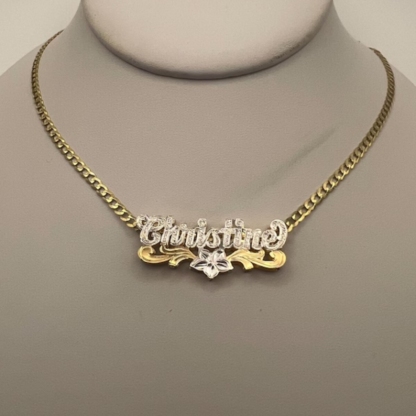 Two Tone Flower Name Necklace Gold Plated Custom Double Plated Name Necklace