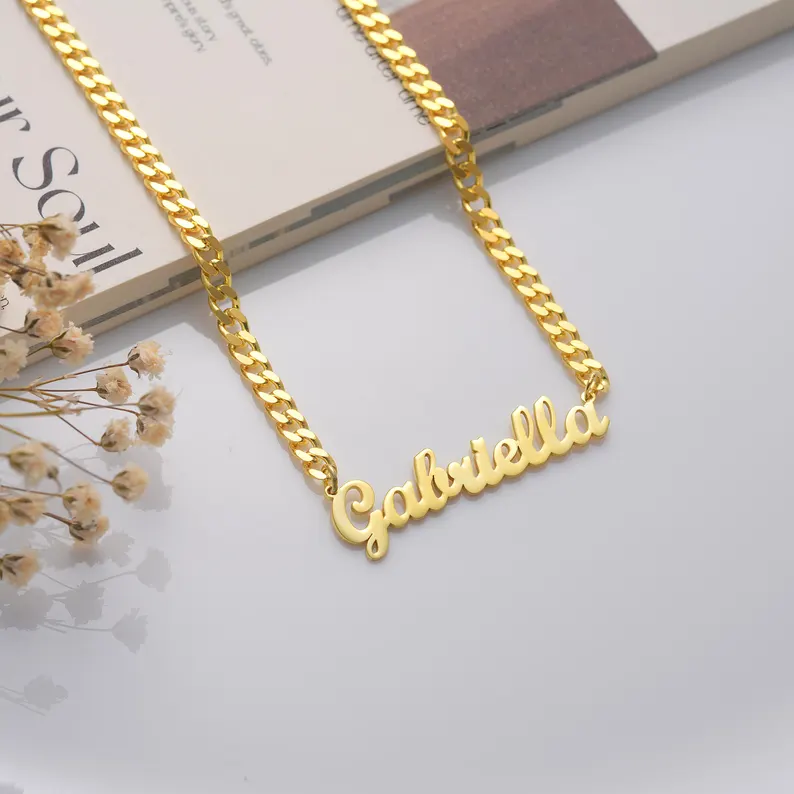 Elegant Gold Plated Name Necklace with Cuban Chain for Women