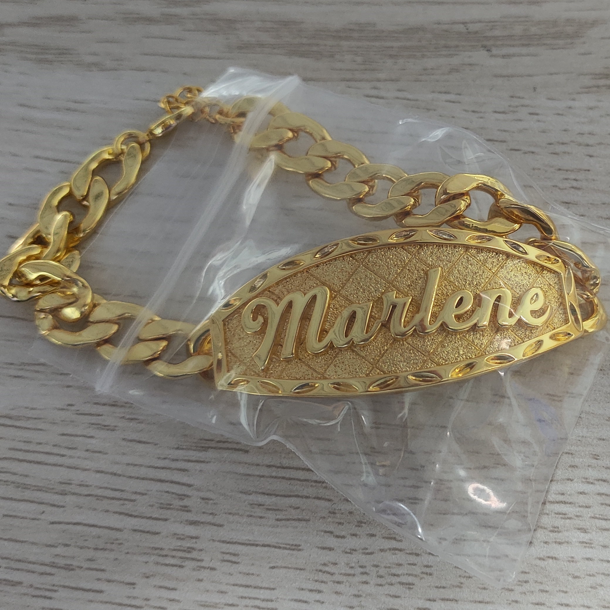 Custom ID Bar Diamond Cut 3D Name Bracelet Curb Chain