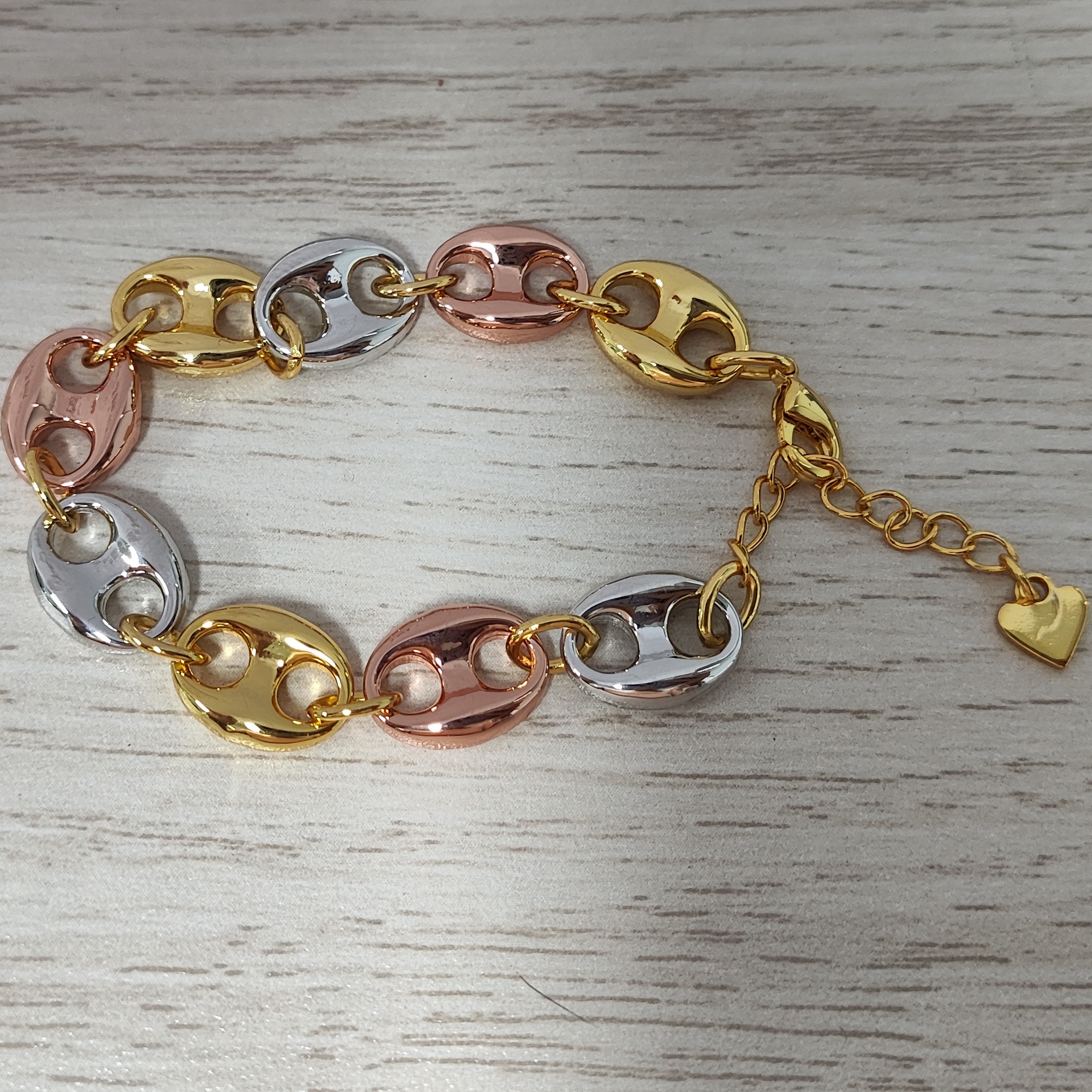 10mm Tri-Color Puffed Mariner Link Bracelet