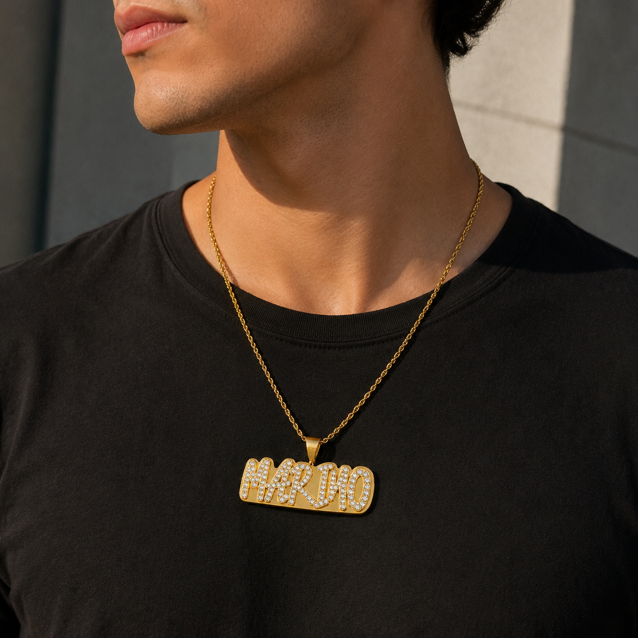 Shiny Diamonds Double Plate Name Necklace Gold Plated Personalized Name Necklace