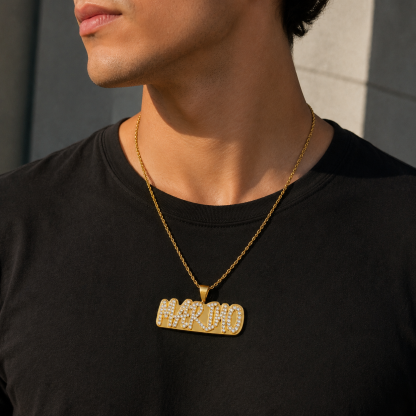Shiny Diamonds Double Plate Name Necklace Gold Plated Personalized Name Necklace
