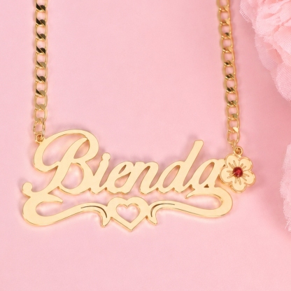 Birthstone Name Necklace with Flower Gold Plated Personalized Heart Name Necklace 