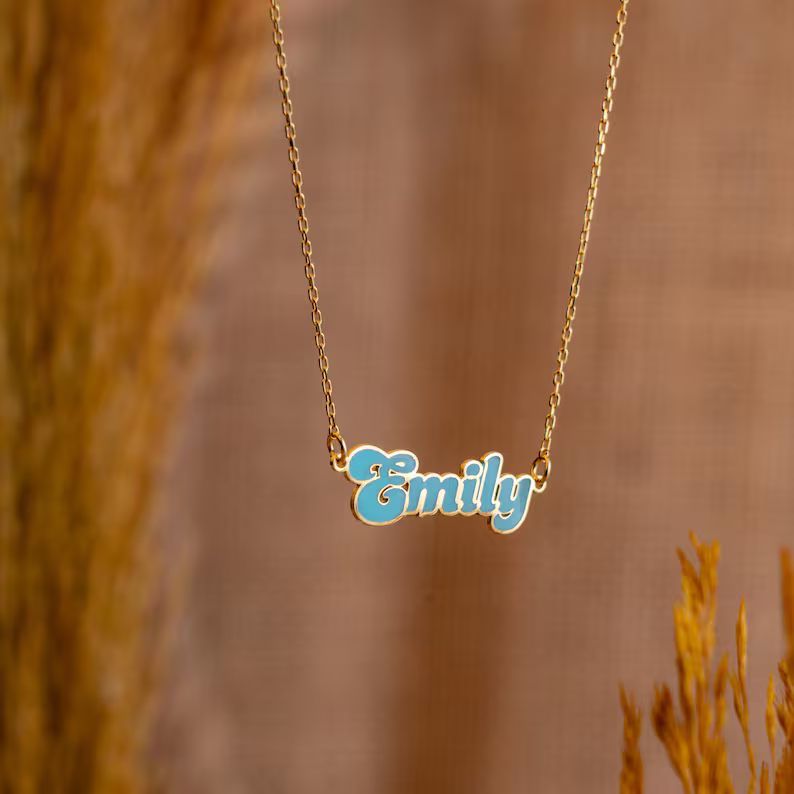 Colorful Nameplate Necklace Personalized Blue Pink Name Necklace