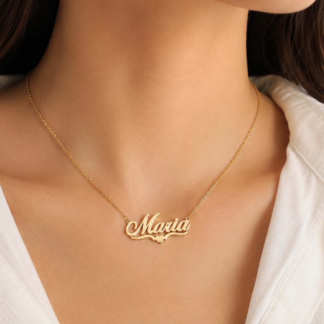 Heart Nameplate Necklace Gold Plated Personalized Name Necklace 