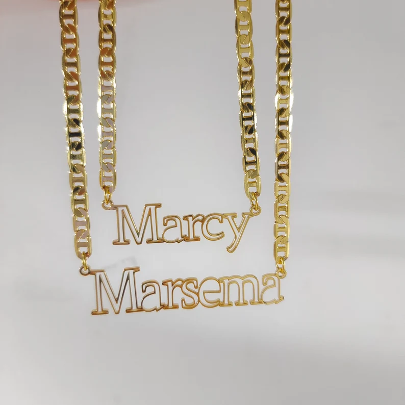 Hollow Letter Personalized Nameplate Custom Gold Plated Name Necklace