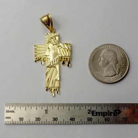 Gold Plated Cross Pendant Necklace with Jesus Face