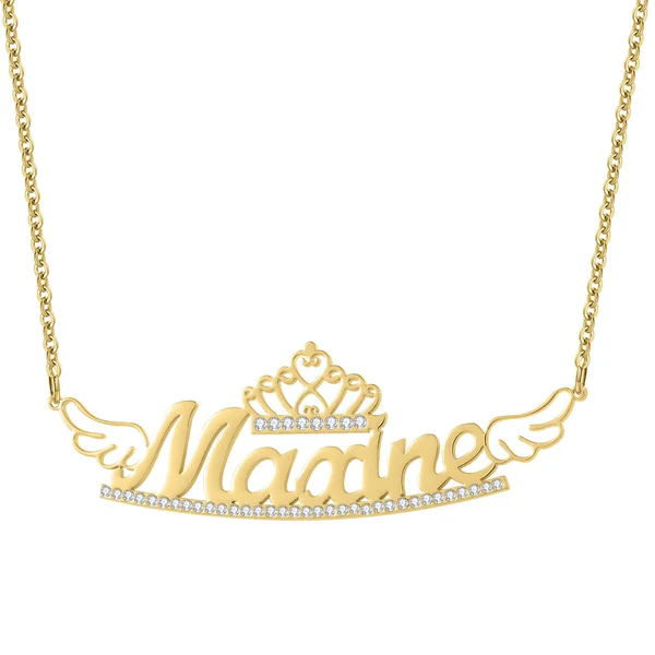 Personalized Crown Name Necklace With Wings