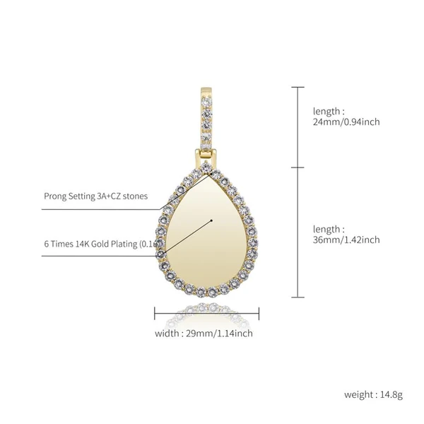 Personalized Tear Drop Pendant Custom Photo Necklace With Rope Chain