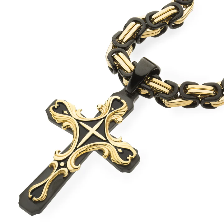 Gold & Black Cross Necklace