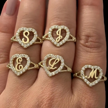 Personalized Heat Initial Ring Custom Zircon Cursive Initial Letter Ring