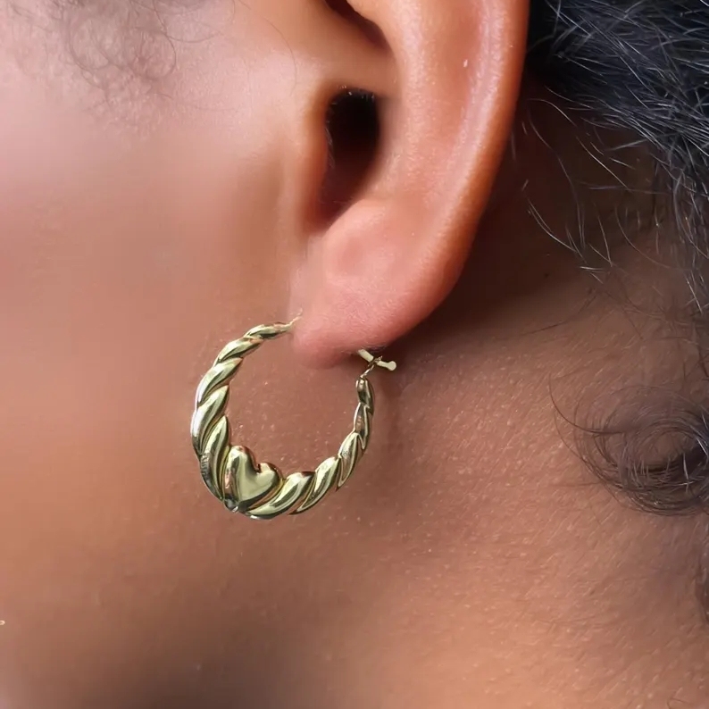 20mm Heart Textured Hoop Earrings Gold Plated Hoop Earrings For Her