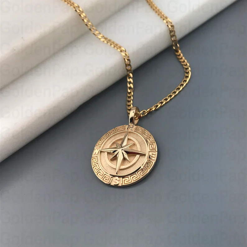 Gold Plated Pendant Compass Pendant Necklace for Men